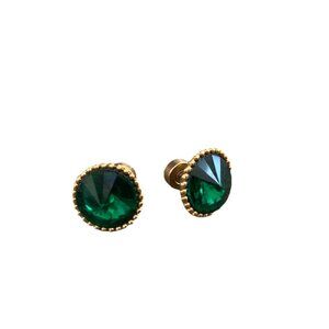 Gold Plated Stud Earrings Green Crystal Onyx Gemstone Studs
